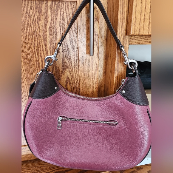 COACH Mauve Pink Leather Shoulder Hobo with Dark Plum Trim - Picture 2 of 5